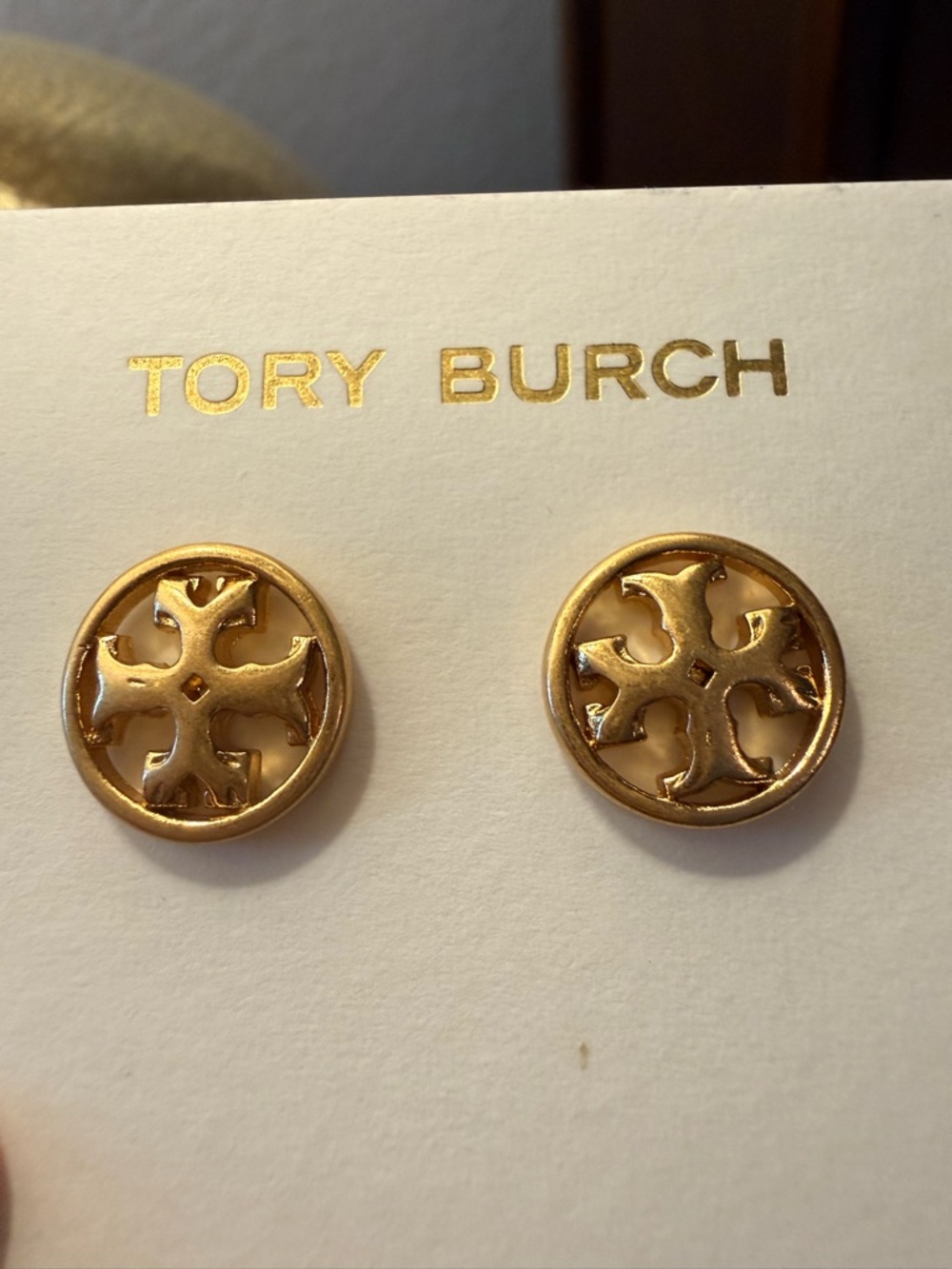 Tory Burch Gold-Tone Round Logo Stud Earrings